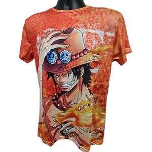 One Piece Ace Anime Graphic T-Shirt in Orange